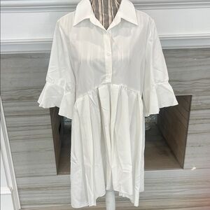 Elegant White Ruffle Sleeve Dress